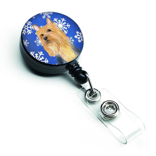 Carolines Treasures Silky Terrier Winter Snowflakes Holiday Retractable Badge Reel LH9271BR